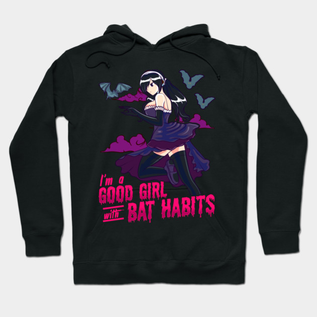 Goth Anime Bat Habits Girl Hoodie by creative