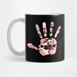 Jeep Wave Camouflage Hand Print, Funny Jeep Camo Pink Grill Palm Vintage Design for Jeep Lovers Mug
