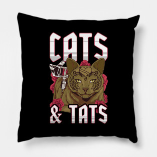 Funny Cats & Tats Inked Tattoo Obsessed Cat Lover Pillow