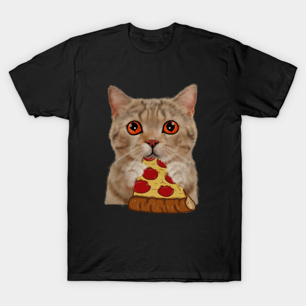 Cute Cat Eating Pizza T-Shirt by logiamerch