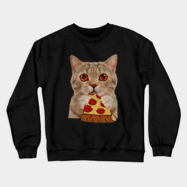 Cute Cat Eating Pizza Crewneck Sweatshirt by logiamerch