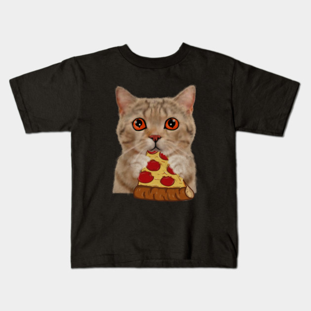 Cute Cat Eating Pizza Kids T-Shirt by logiamerch