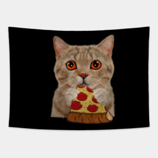 Cute Cat Eating Pizza Tapestry