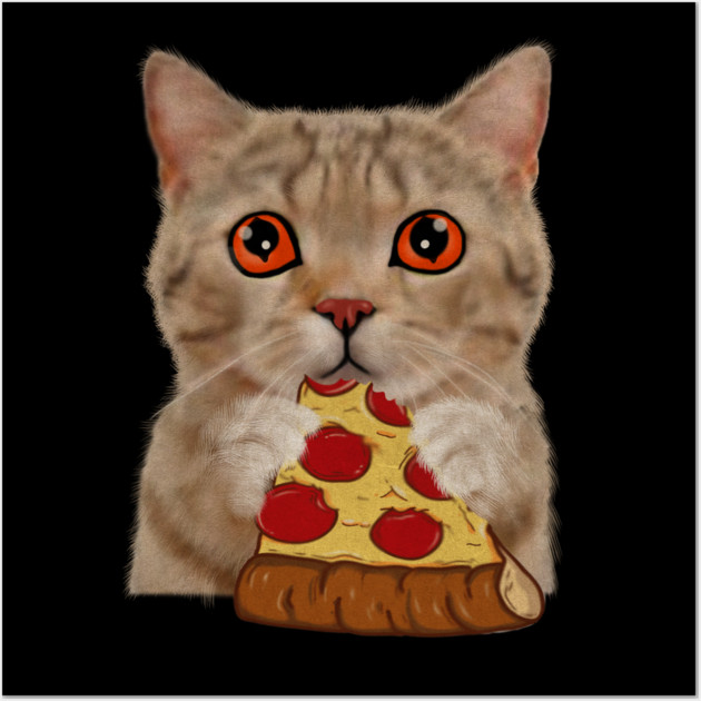 Cute Cat Eating Pizza Wall Art by logiamerch