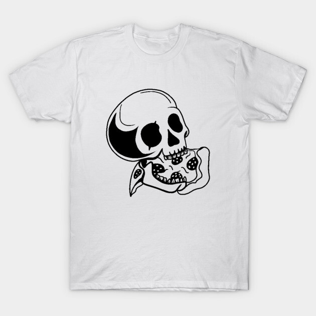 Skull Eating Pizza T-Shirt by logiamerch