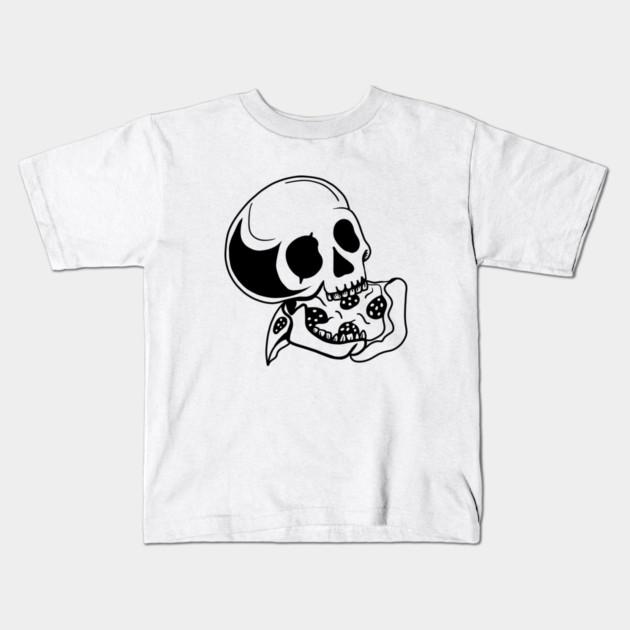 Skull Eating Pizza Kids T-Shirt by logiamerch