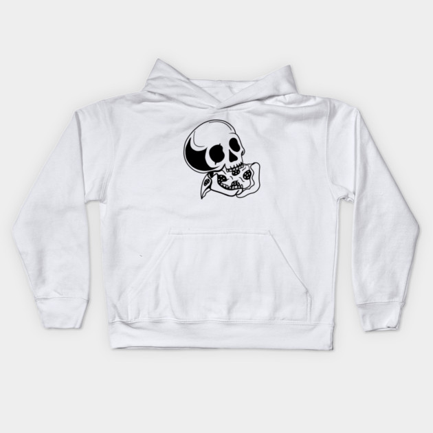 Skull Eating Pizza Kids Hoodie by logiamerch