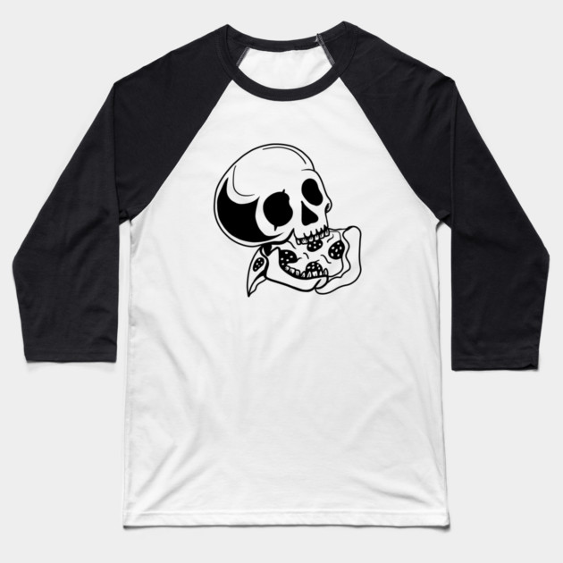 Skull Eating Pizza Baseball T-Shirt by logiamerch
