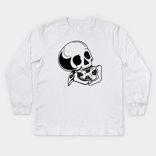 Skull Eating Pizza Kids Long Sleeve T-Shirt by logiamerch