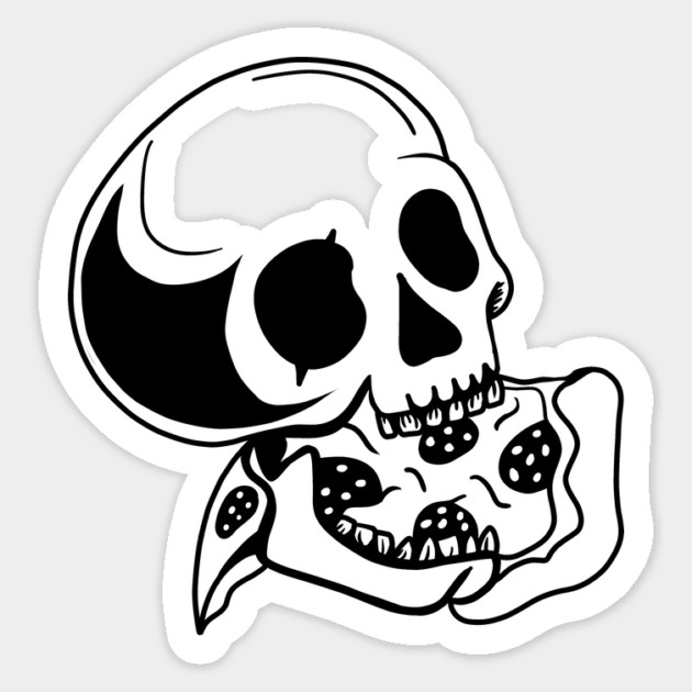 Skull Eating Pizza Sticker by logiamerch