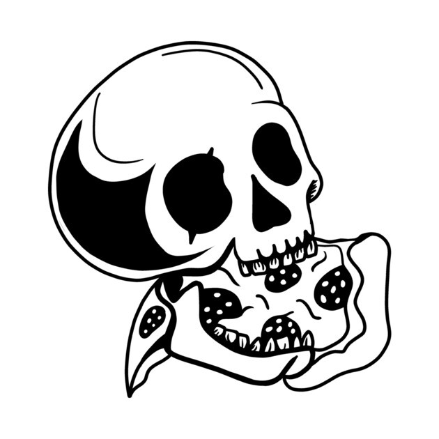 Skull Eating Pizza by logiamerch