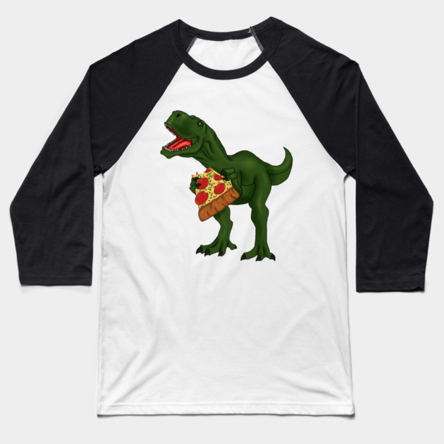 T-rex Dinosaur Eating Pizza Baseball T-Shirt by logiamerch
