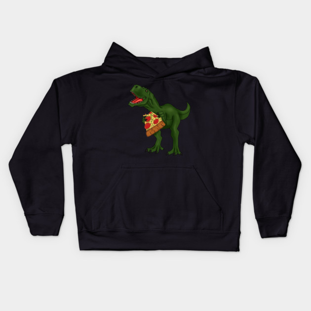 T-rex Dinosaur Eating Pizza Kids Hoodie by logiamerch