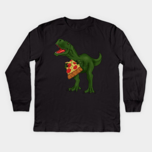 T-rex Dinosaur Eating Pizza Kids Long Sleeve T-Shirt
