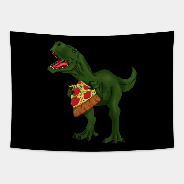 T-rex Dinosaur Eating Pizza Tapestry by logiamerch