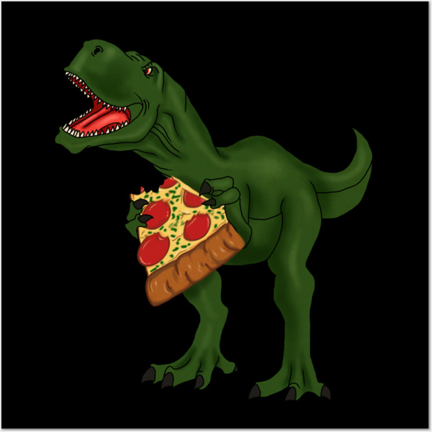 T-rex Dinosaur Eating Pizza Wall Art by logiamerch