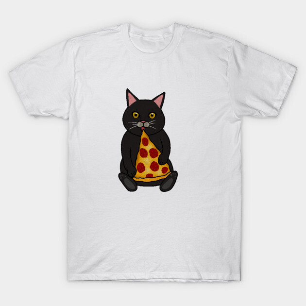 Black Cat Eating Pizza, Funny T-Shirt by logiamerch