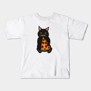 Black Cat Eating Pizza, Funny Kids T-Shirt
