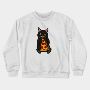 Black Cat Eating Pizza, Funny Crewneck Sweatshirt