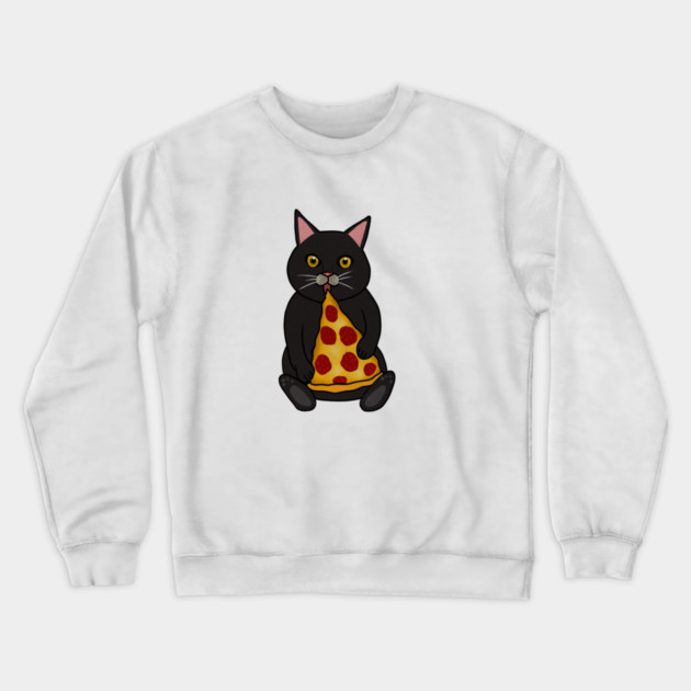 Black Cat Eating Pizza, Funny Crewneck Sweatshirt by logiamerch