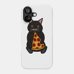 Black Cat Eating Pizza, Funny Phone Case