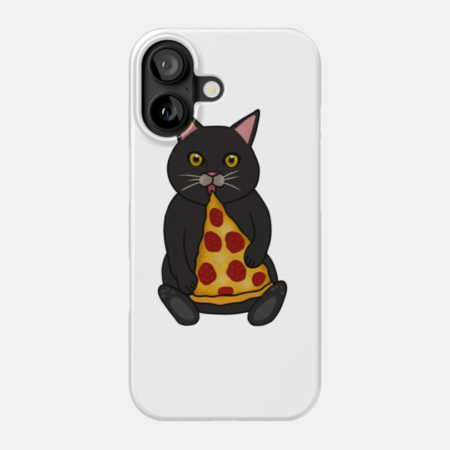 Black Cat Eating Pizza, Funny Phone Case by logiamerch