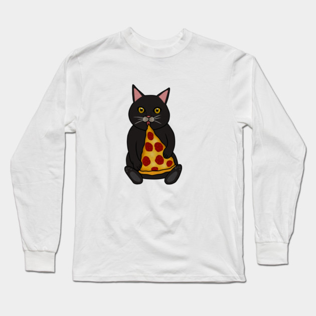 Black Cat Eating Pizza, Funny Long Sleeve T-Shirt by logiamerch