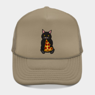 Black Cat Eating Pizza, Funny Hat