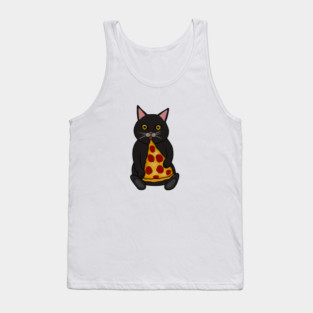 Black Cat Eating Pizza, Funny Tank Top