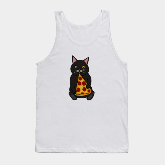 Black Cat Eating Pizza, Funny Tank Top by logiamerch