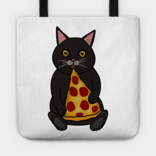 Black Cat Eating Pizza, Funny Tote