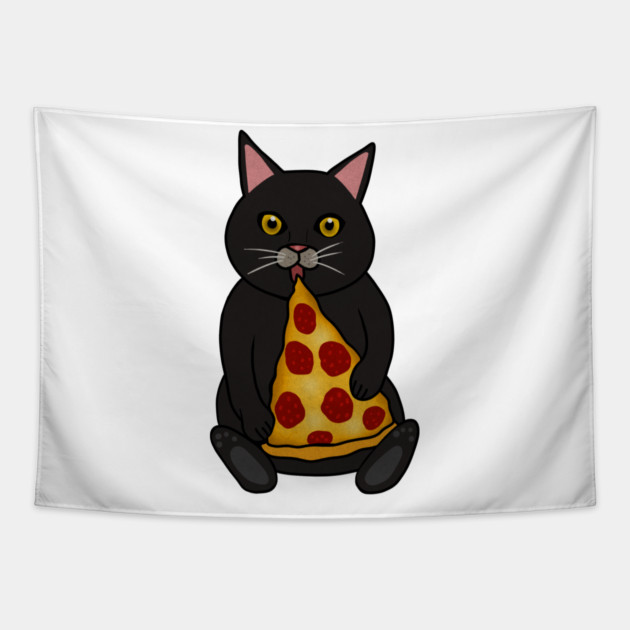 Black Cat Eating Pizza, Funny Tapestry by logiamerch