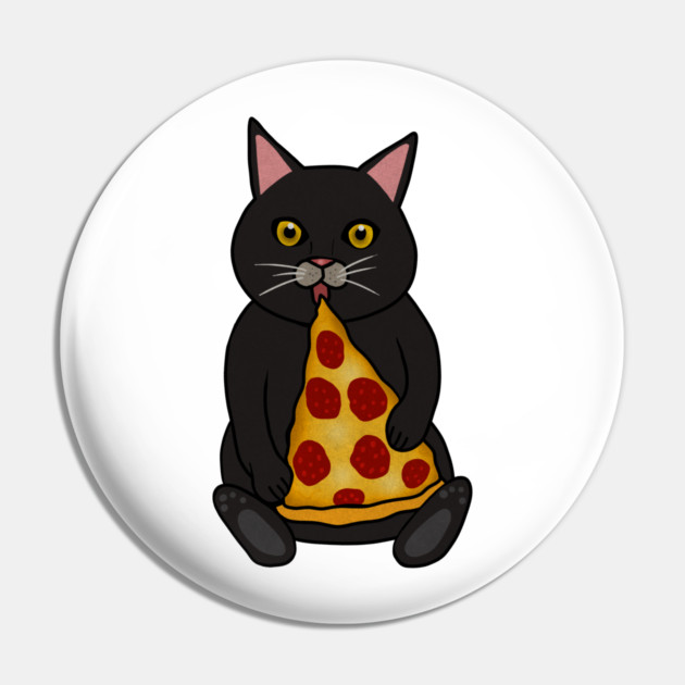 Black Cat Eating Pizza, Funny Pin by logiamerch