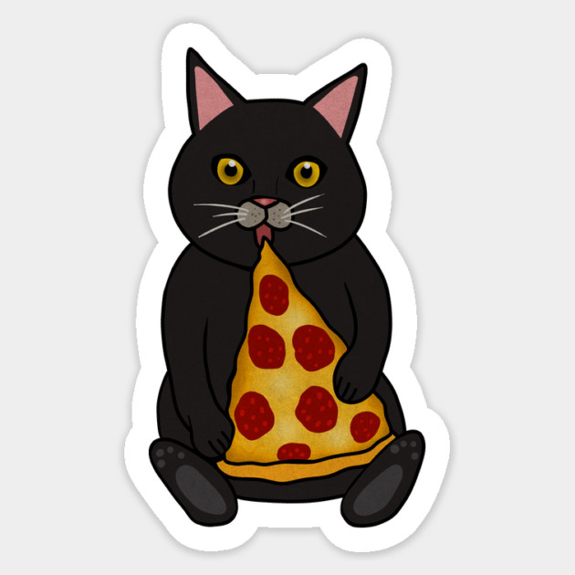 Black Cat Eating Pizza, Funny Sticker by logiamerch