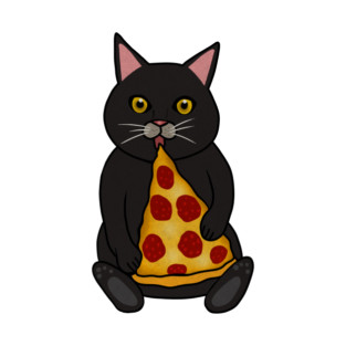 Black Cat Eating Pizza, Funny T-Shirt