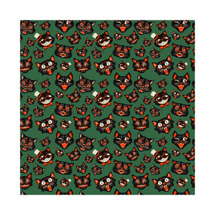 Retro Vintage Halloween Black Cat Faces Pattern - GREEN T-Shirt
