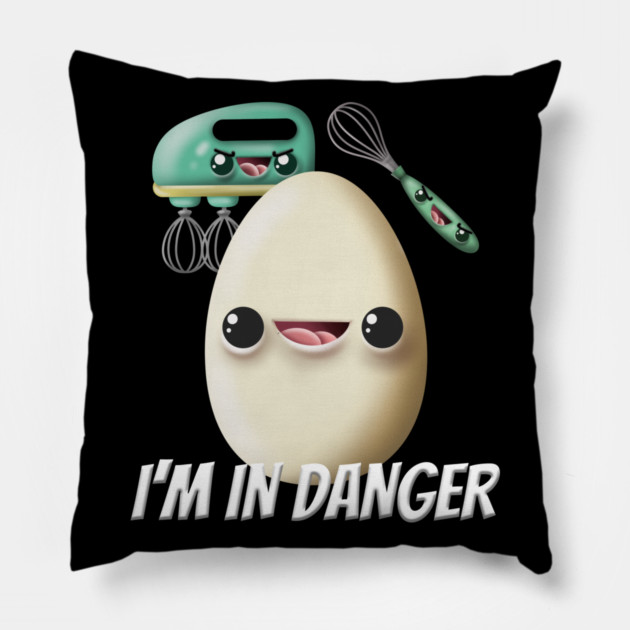 Angry Egg Beater I'm In Danger Egg Pillow by belownormal