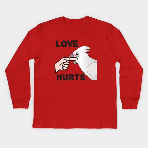 Love Hurts - Bare Eyed Cockatoo Parrot Kids Long Sleeve T-Shirt by Einstein Parrot
