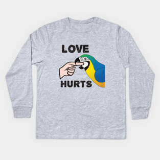 Love Hurts - Blue and Gold Macaw Parrot Kids Long Sleeve T-Shirt