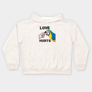 Love Hurts - Blue and Gold Macaw Parrot Kids Hoodie