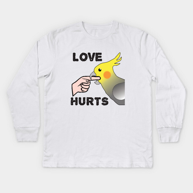 Love Hurts - Cockatiel Male Kids Long Sleeve T-Shirt by Einstein Parrot