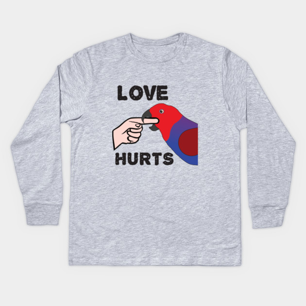 Love Hurts - Eclectus Parrot Female Kids Long Sleeve T-Shirt by Einstein Parrot