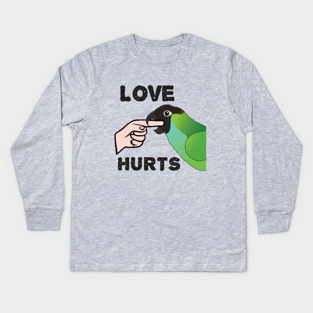 Love Hurts - Nanday Conure Parrot Kids Long Sleeve T-Shirt by Einstein Parrot