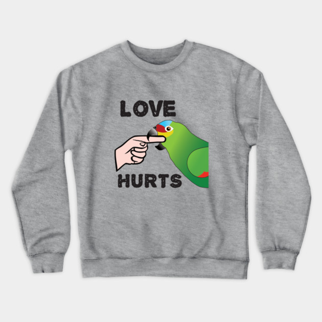 Love Hurts - Red Lored Amazon Crewneck Sweatshirt by Einstein Parrot