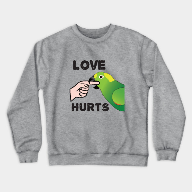 Love Hurts - Yellow Napped Amazon Parrot Crewneck Sweatshirt by Einstein Parrot