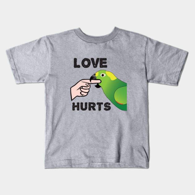 Love Hurts - Yellow Napped Amazon Parrot Kids T-Shirt by Einstein Parrot