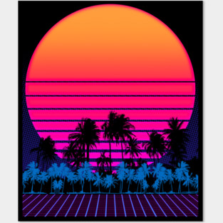 80s Vaporwave Palm Trees Sunset Posters and Art