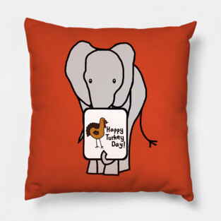 Big Gray Elephant with Thanksgiving Turkey Greetings Pillow