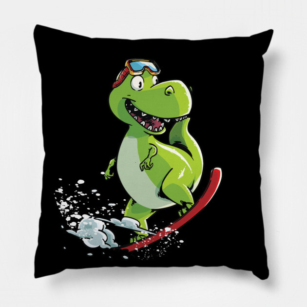 Snowboarding Dinosaur - Tyrannosaurus On A Snowboard Pillow by iHeartDinosaurs