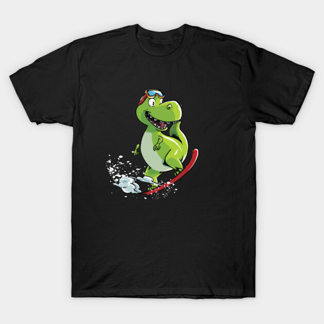 Snowboarding Dinosaur - Tyrannosaurus On A Snowboard T-Shirt by iHeartDinosaurs
